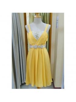 ราตรีสั้นสีเหลืองอกเพชรเอวเพชร(ฟรีไซส์) มือ2