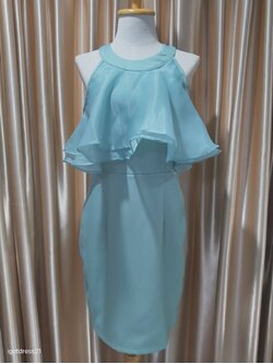 ราตรีสั้นคอกลม เว้าช่วงไหล่ อกระบาย กระโปรงสอบ ผ้าบาบี้L