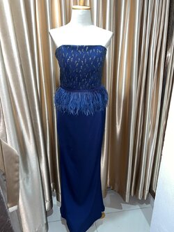 (PRE-LOVED) ราตรียาวกรมกลิตเตอร์ ขนนกเอว เกาะอก L มือ2