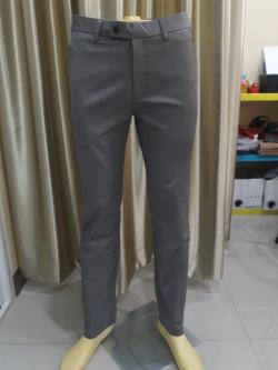 กางเกงขายาวขากระบอกสีเทามนผ้ายืด เอว 30