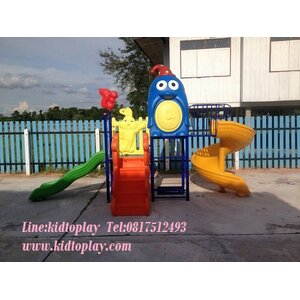 เครื่องเล่นสนามกลางแจ้ง ชุด เพนกวินสไลด์วน พร้อมบ้านเพนกวินสีน้ำเงินและสไลเดอร์ 2 ทาง