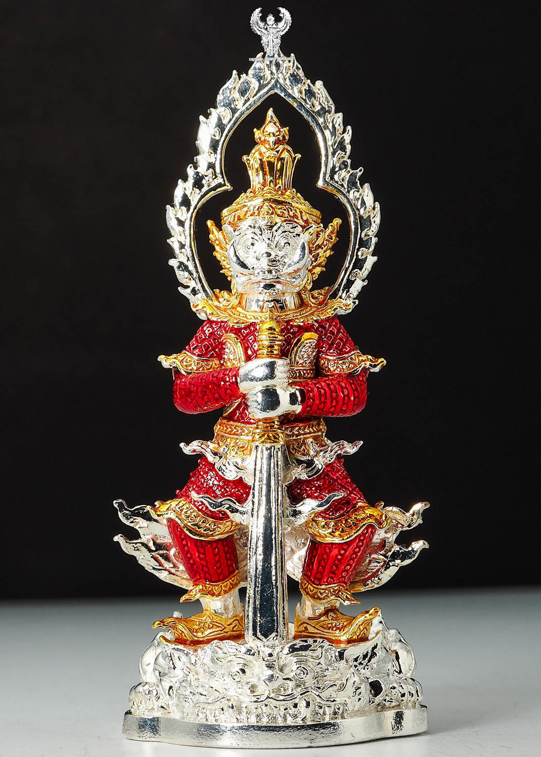 ท้าวเวสสุวรรณ. รุ่น คลังสมบัติ์ เนื้อสัมฤทธ์ชุบเงินลงยาสีแดง