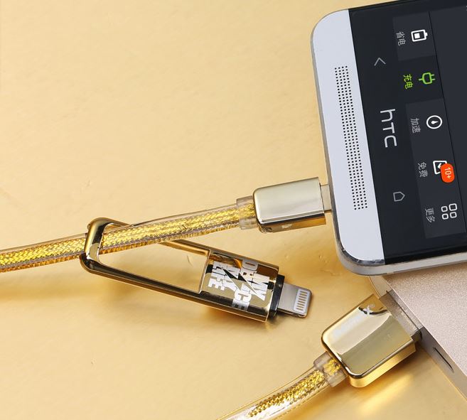 สายเคเบิ้ล 2in1 High-Speed REMAX แท้ สีทองสายถัก (1เมตร)