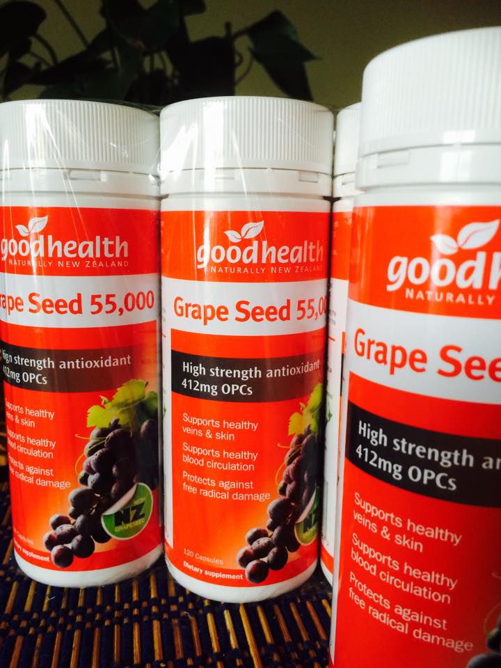 good health สารสกัดเมล็ดองุ่น 55,000 mg. มี OPC 412 MG.ยี่ห้อgoodhealth จากนิวซีแลนด์ เพื่อผิวกระจ่างใสและสุขภาพดี ขนาด 120 แค็บซูล