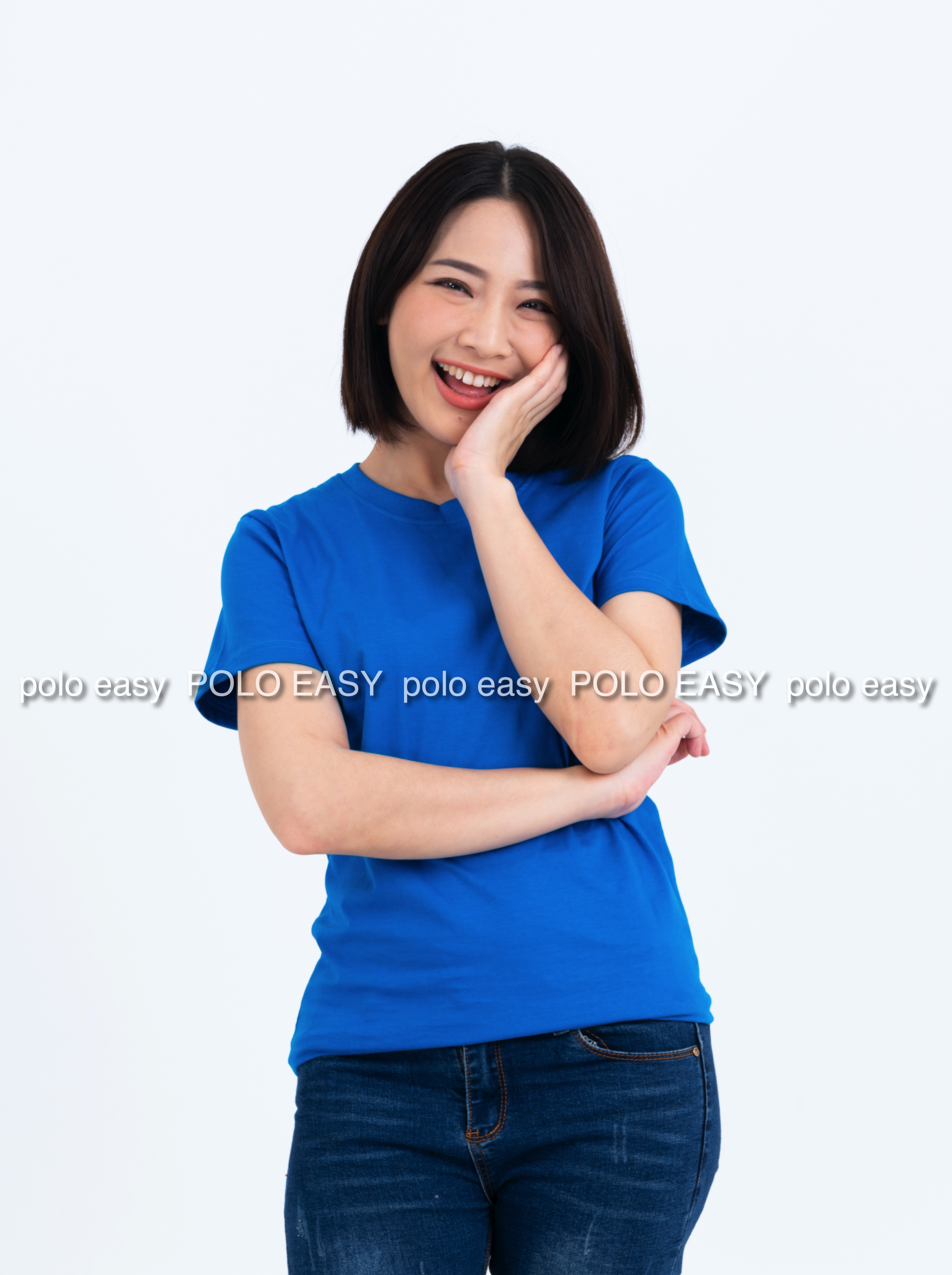 S เสื้อยืด สีฟ้าทะเล คอกลม แขนสั้น Size S