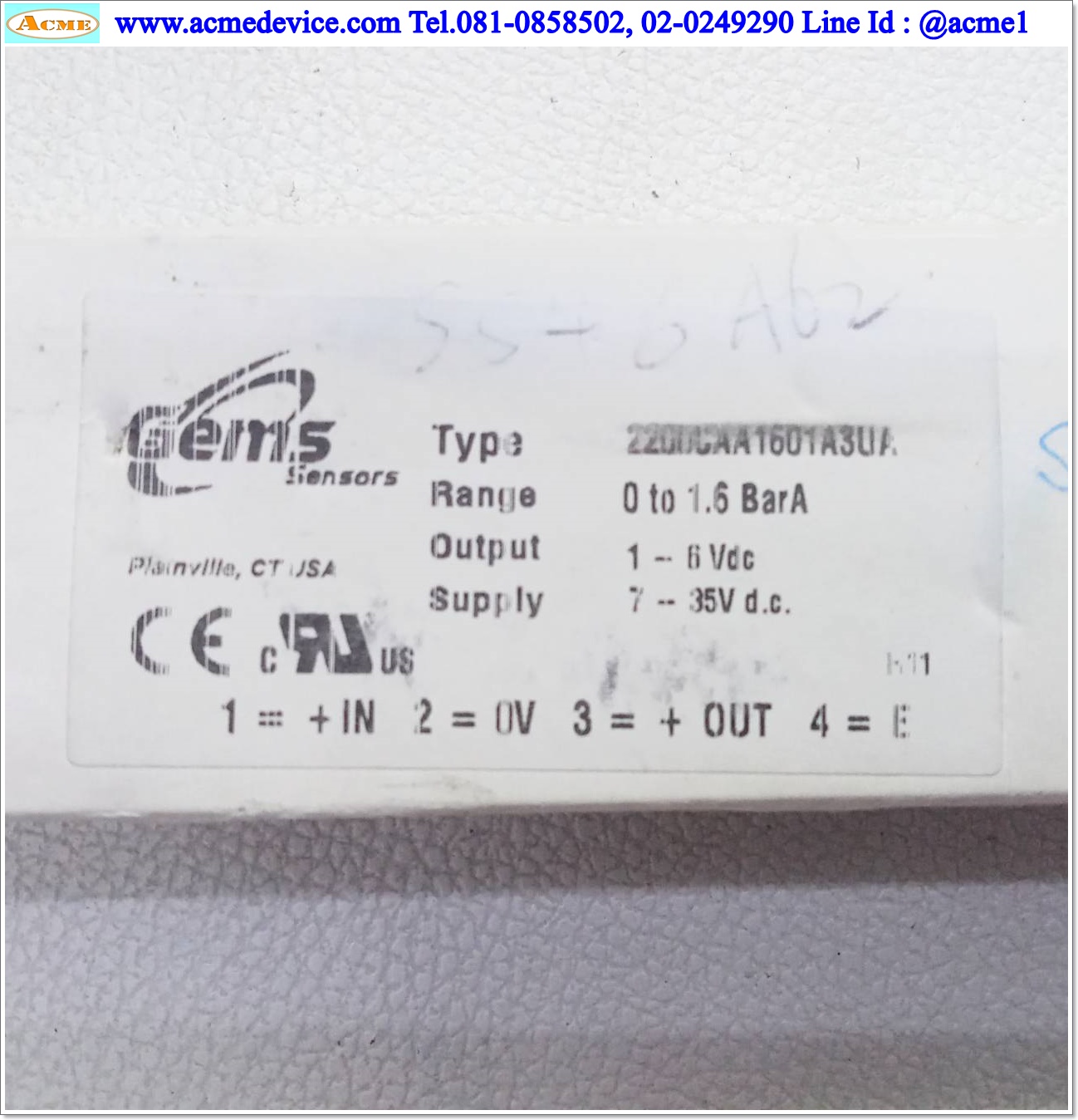 Pressure Gems รุ่น 2200CAA1601A3UA, Rang 0 to 1.6bar, Output 1-6V