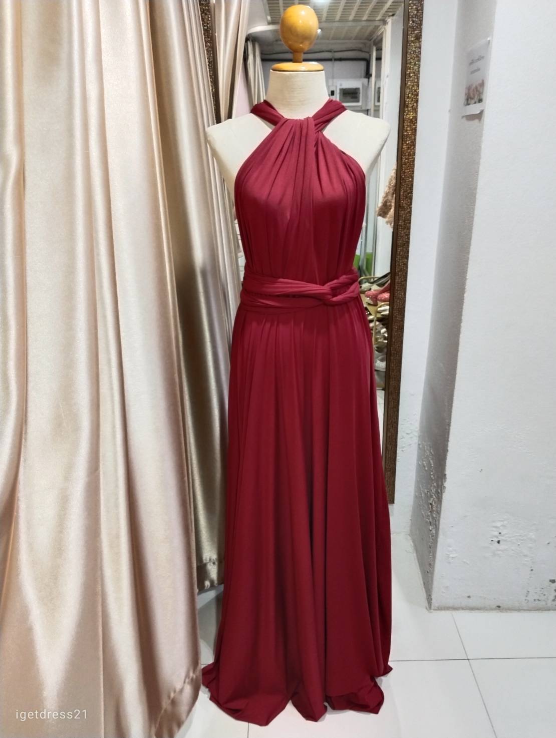 (PRE-LOVED) ชุดราตรียาวสีเเดงไวน์ รุ่น infinity(ฟรีไซส์)