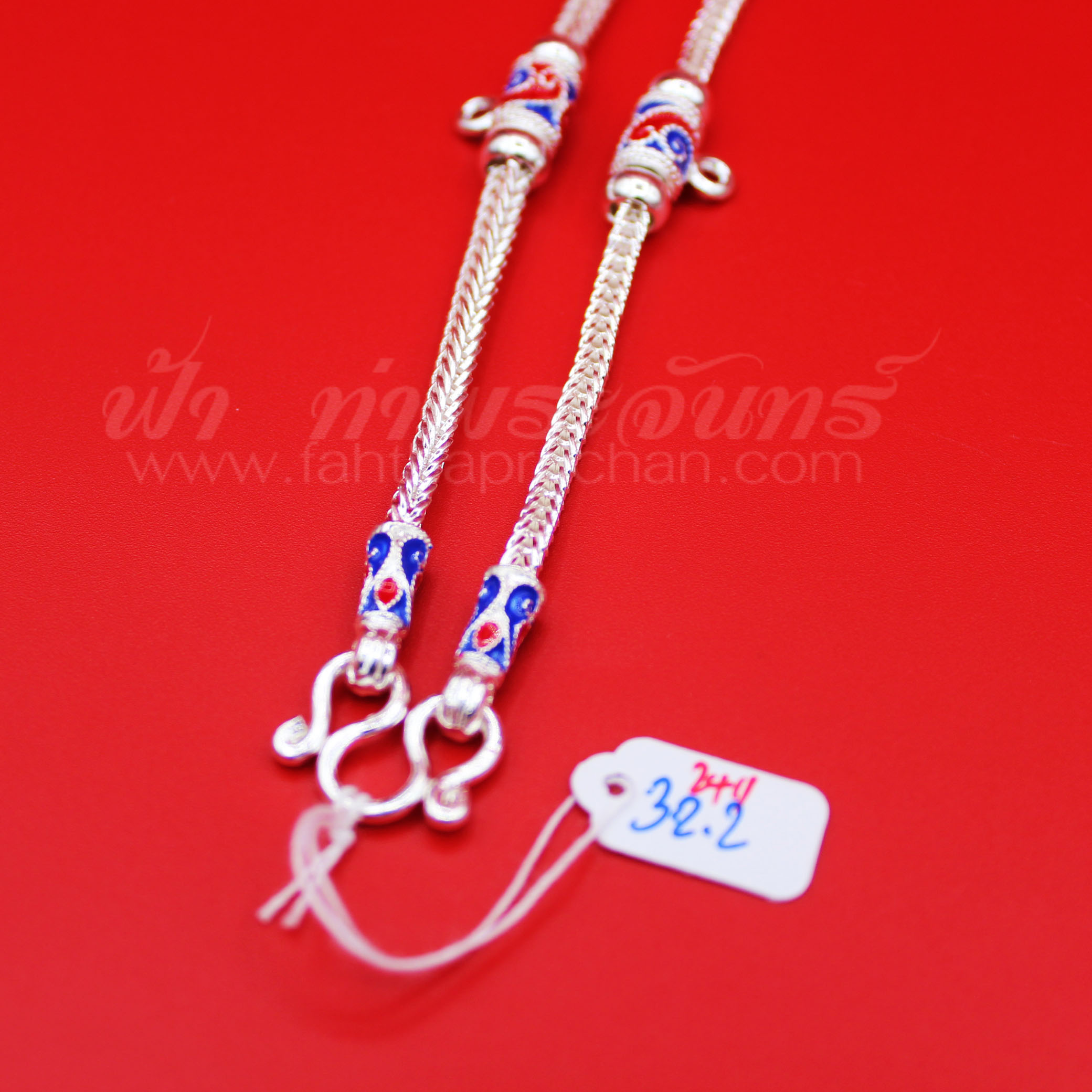 สร้อยคอเงินแท้ 92.5 ลายสี่เสา หัวจรวด ลงยา แบบสามห่วง