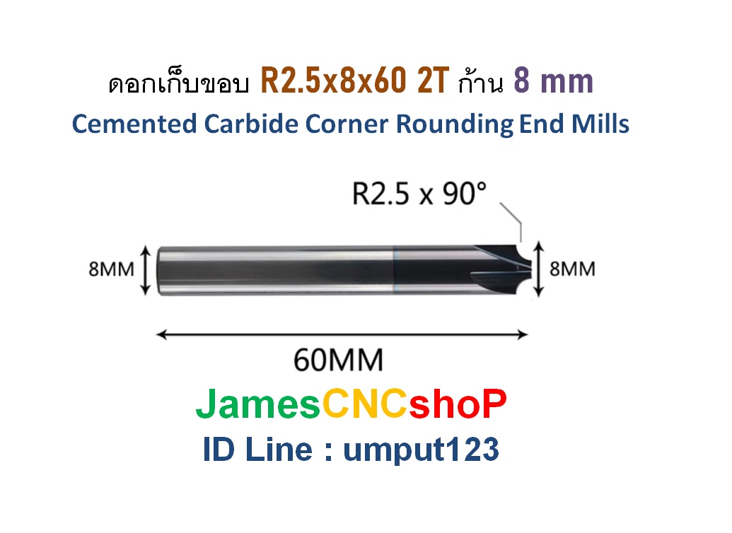 ดอกเก็บขอบ R2.5x6x50 2T ก้าน 6.0 mm Cemented Carbide Corner Rounding End Mills