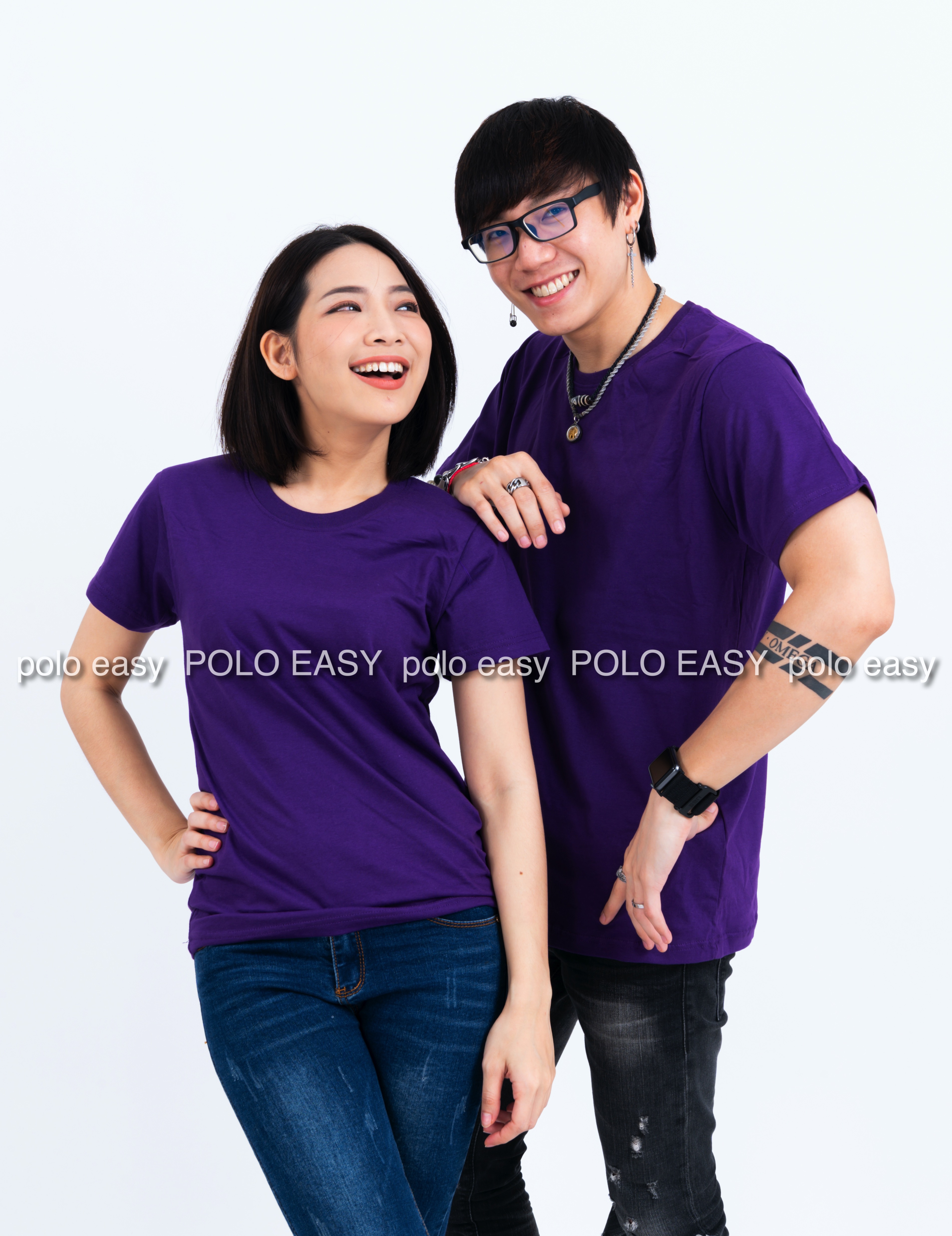 2XL เสื้อยืด สีม่วงเข้ม คอกลม แขนสั้น Size 2XL