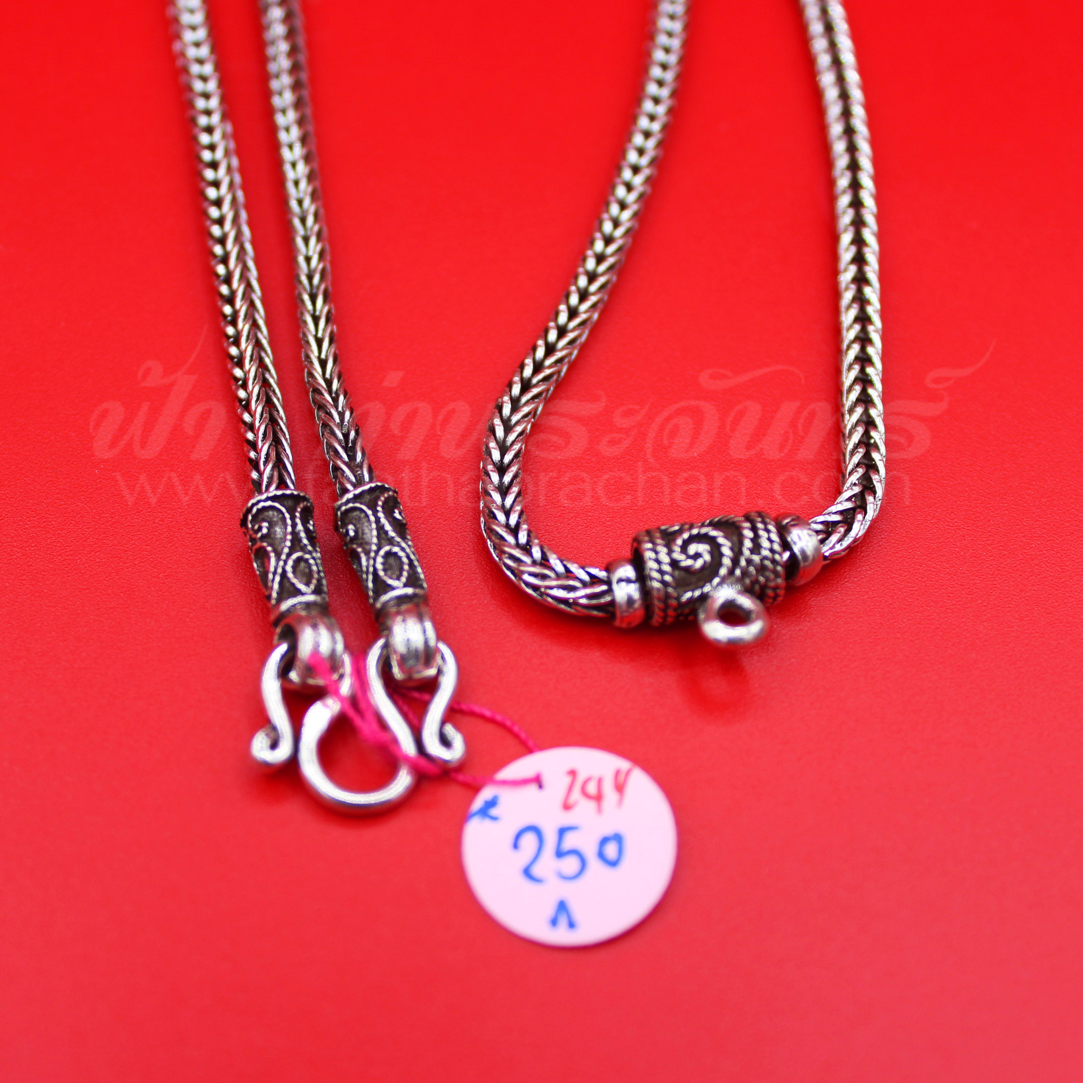 สร้อยคอเงินแท้ 92.5 ลายสี่เสา หัวจรวด รมดำ แบบ 1 ห่วง มีห่วงหลัง