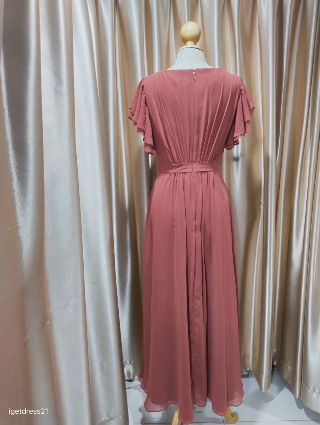 (PRE-LOVED) ชุดราตรียาวชีฟอง สีส้ม S