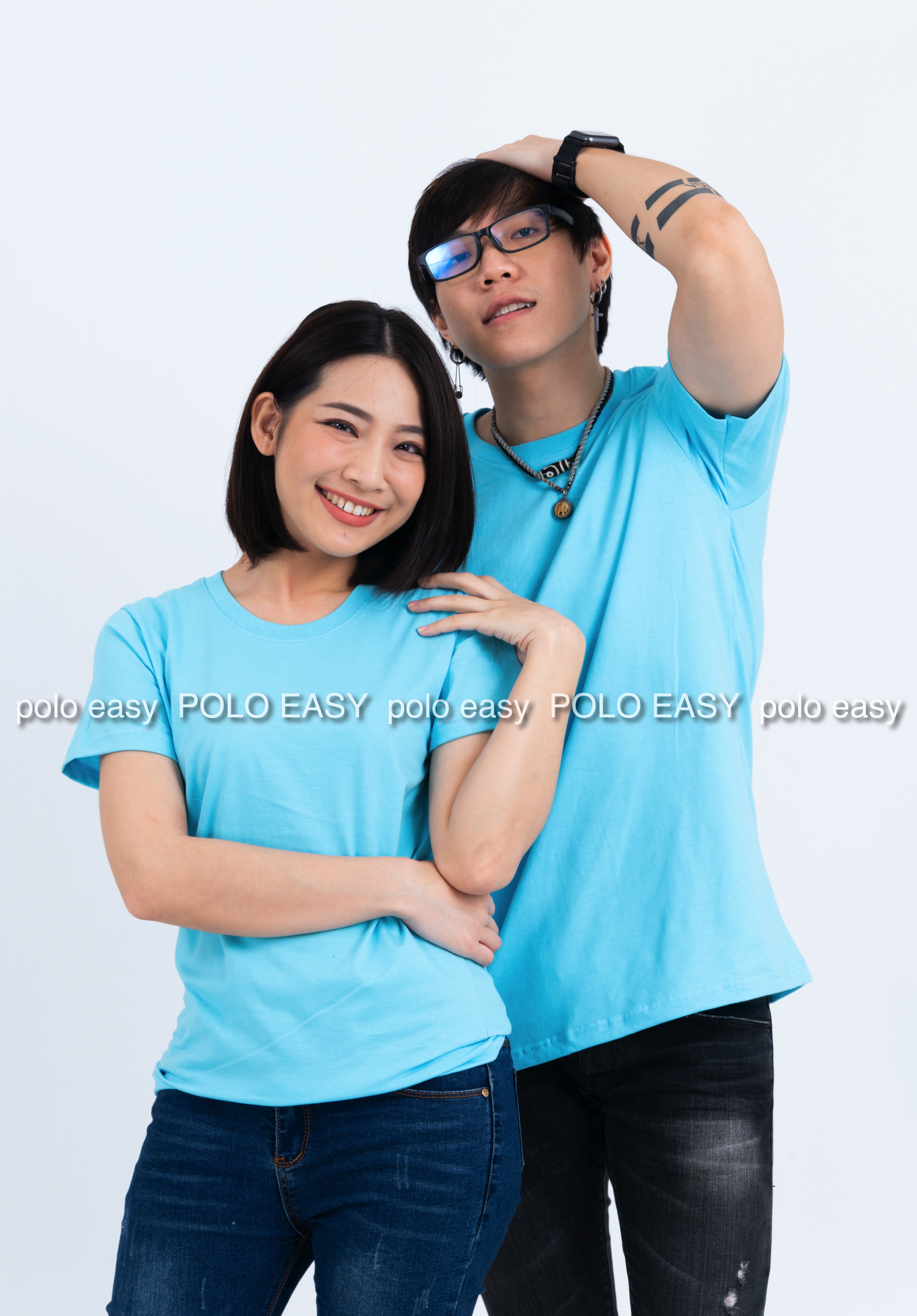 3XL เสื้อยืด สีฟ้าอ่อน คอกลม แขนสั้น Size 3XL