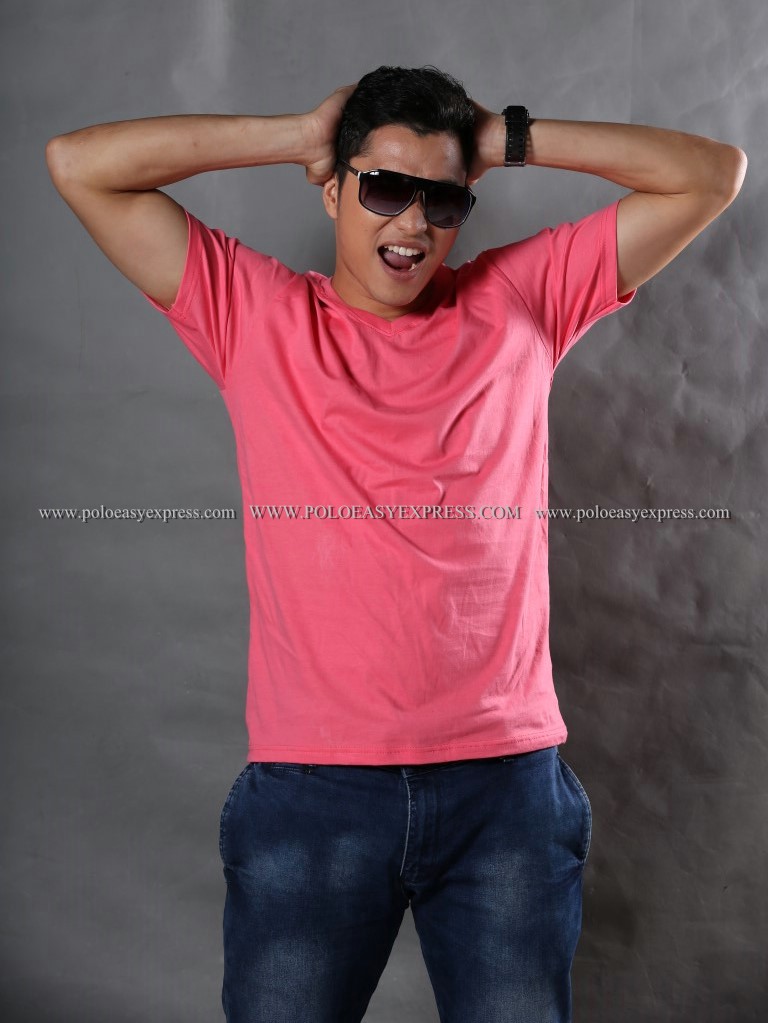2XL เสื้อยืด สีชมพู Sweety คอวี แขนสั้น Size 2XL