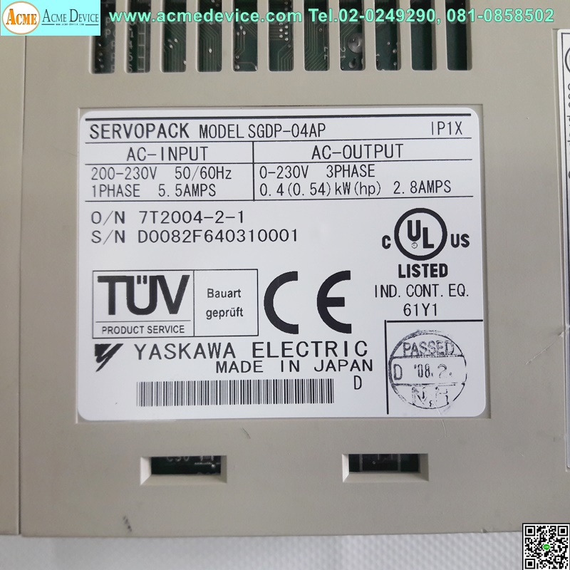 Servo Drive yaskawa รุ่น SGDP-04AP, 400W