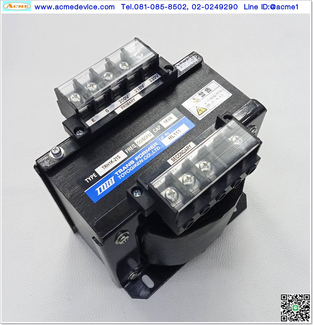 Transformer Toyogiken รุ่น TRH1K-21S, 220/110V, CAP 1KVA, Isolation