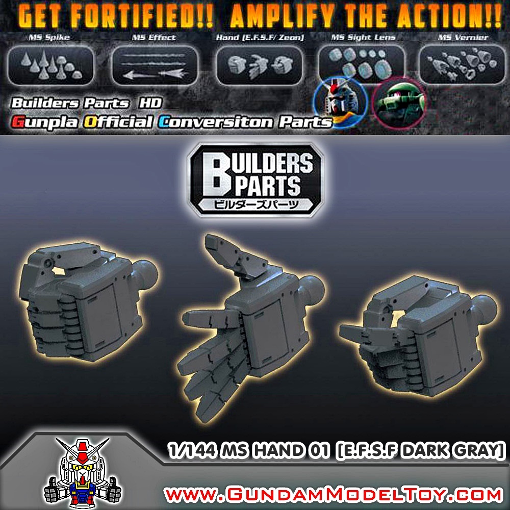 BUILDERS PARTS HD 1/144 MS HAND 01 [E.F.S.F] DARK GRAY มือแบบ HD สำหรับกันพลาขนาด 1:144 สีเทาเข้ม