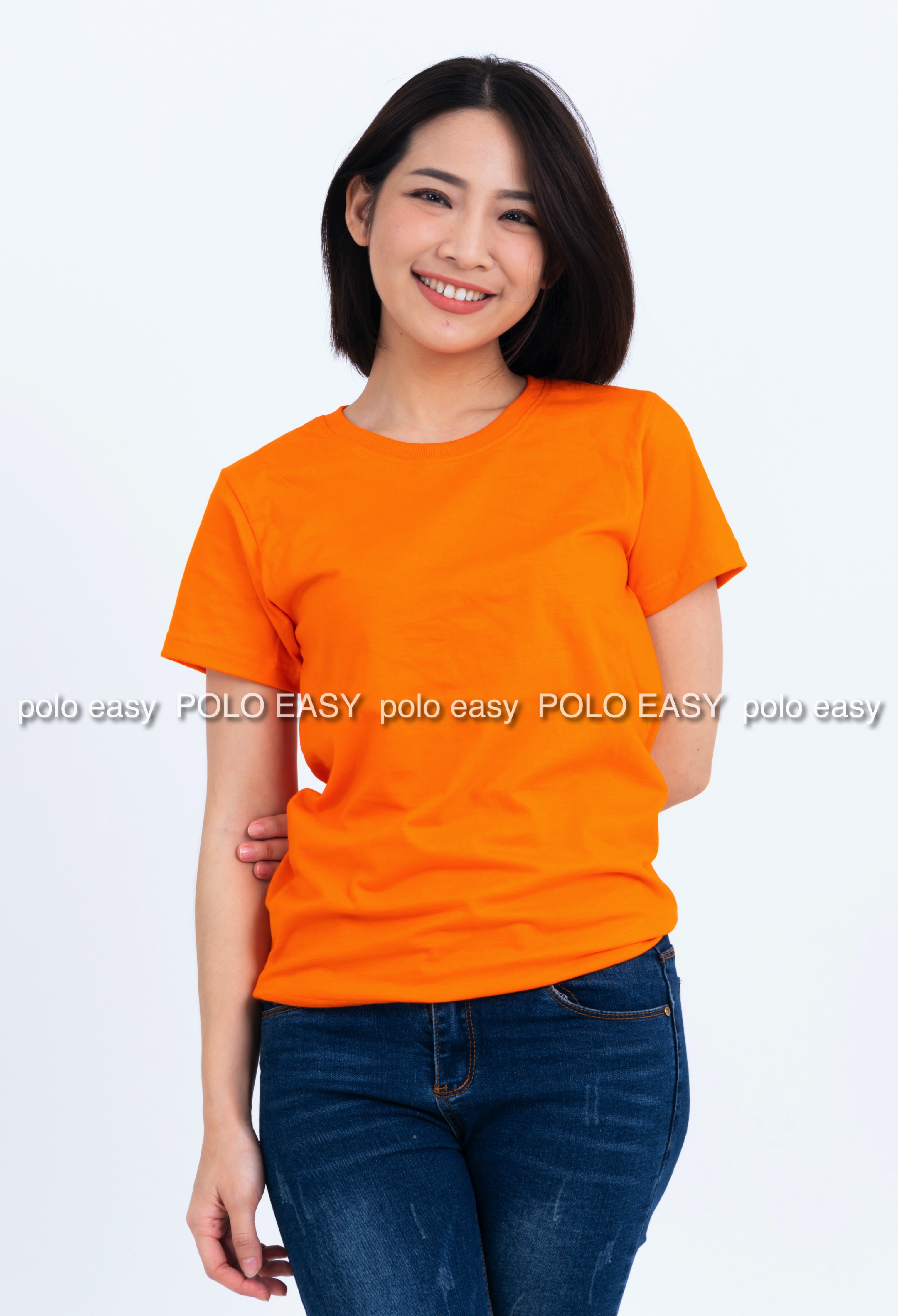 M เสื้อยืด สีส้ม คอกลม แขนสั้น Size M