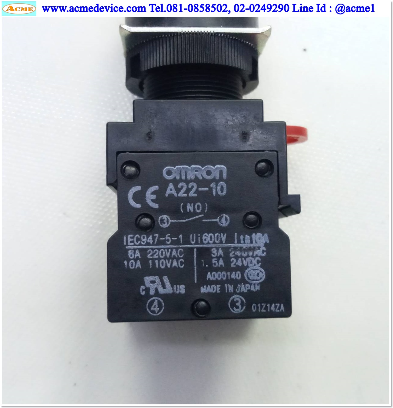 Pushbutton Switch Omron รุ่น A22-GY-10M, 1NO