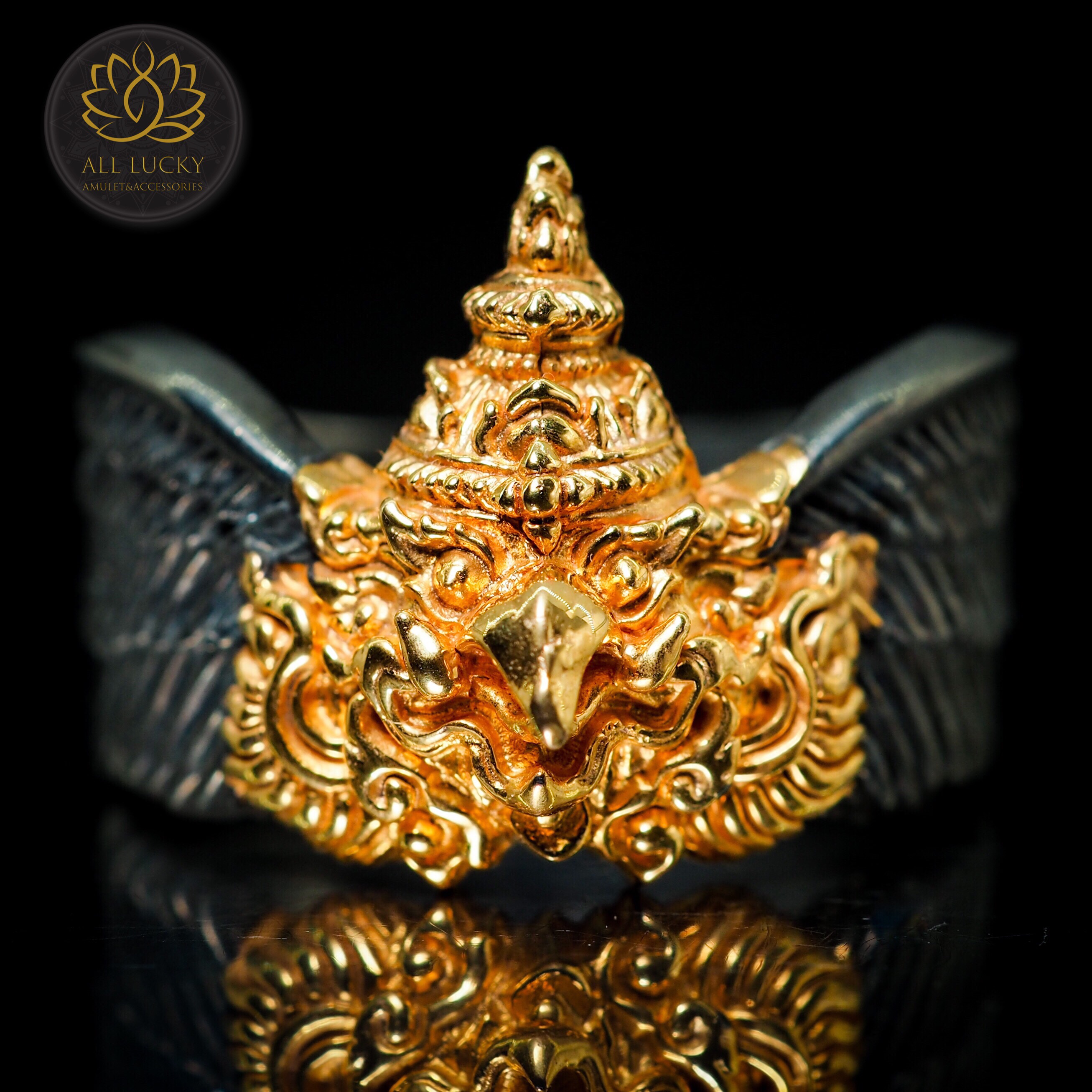 แหวนพญาครุฑ มหาจักรพรรดิ หลวงตาม้า วัดถ้ำเมืองนะ เนื้อ2กษัติย์ ไซส์ 52