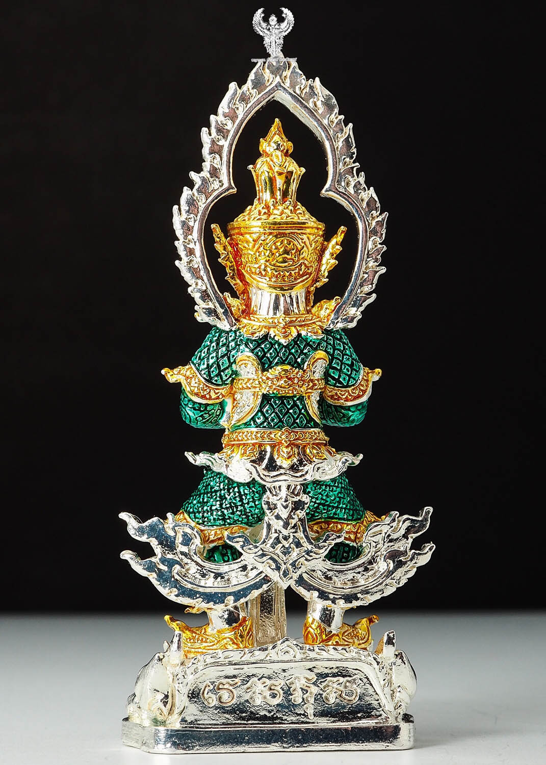 ท้าวเวสสุวรรณ. รุ่น คลังสมบัติ์ เนื้อสัมฤทธ์ชุบเงินลงยาสีเขียว