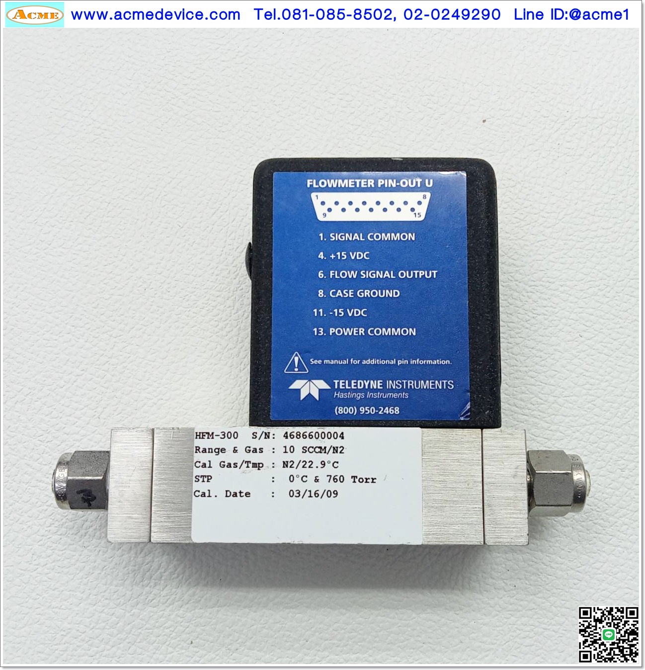 Flow Sensor Teledyne รุ่น HFM-300, 10 SCCM/N2, Power input +- 15Vdc, Analog out 0-5V