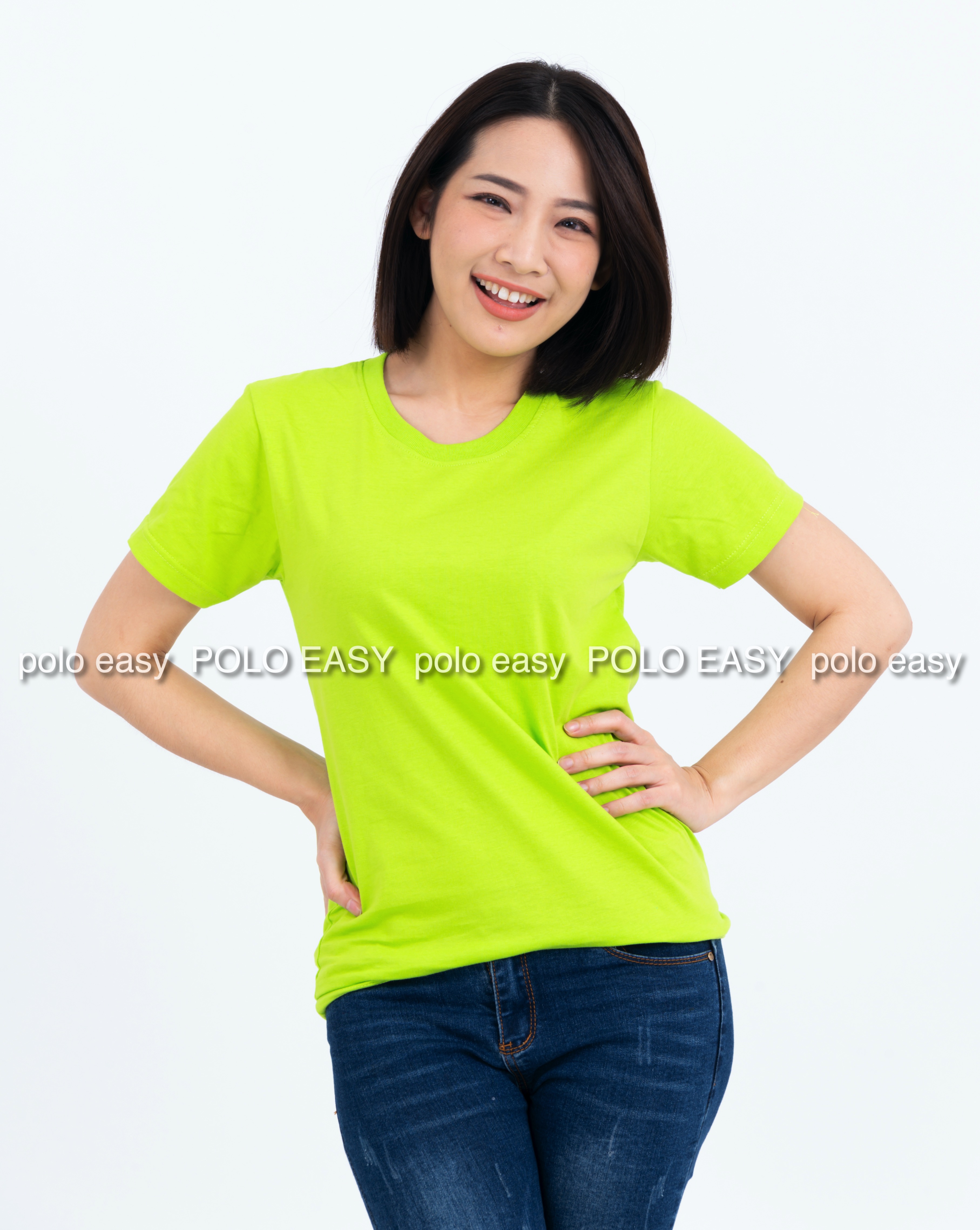 M เสื้อยืด สีเขียวมะนาว คอกลม แขนสั้น Size M