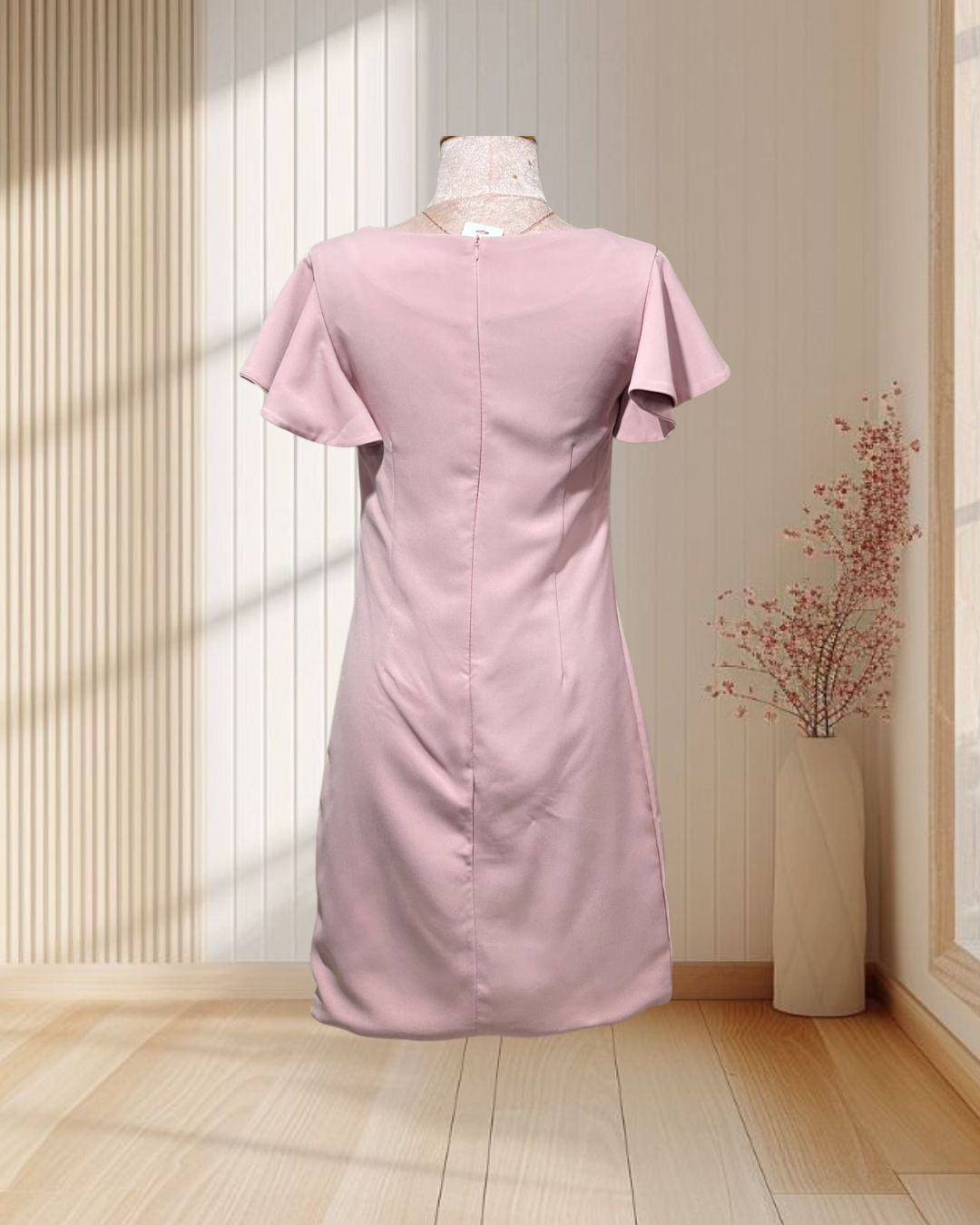 ราตรีสั้นสีชมพู แต่งแขนระบาย เรียบๆฟีลคุณนาย ไซส์ S