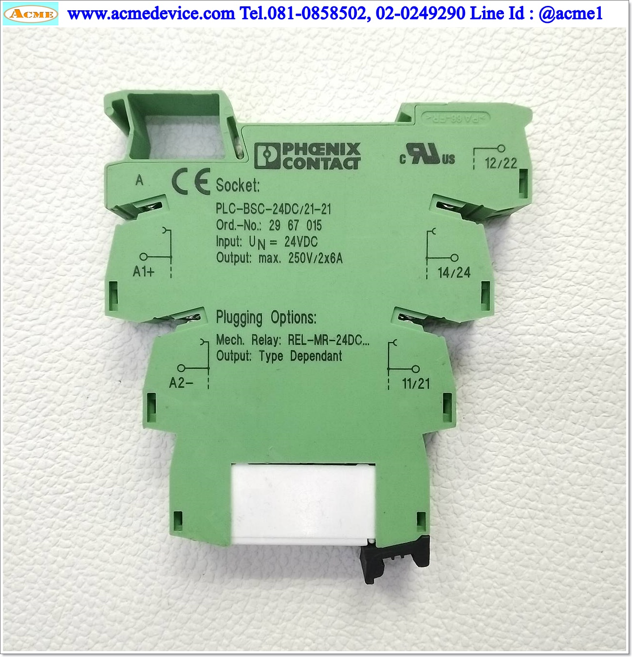 Relay Phoenix Contact รุ่น 2961192 + Socket PLC-BSC-24DC/21-21, Coil 24Vdc, 8A
