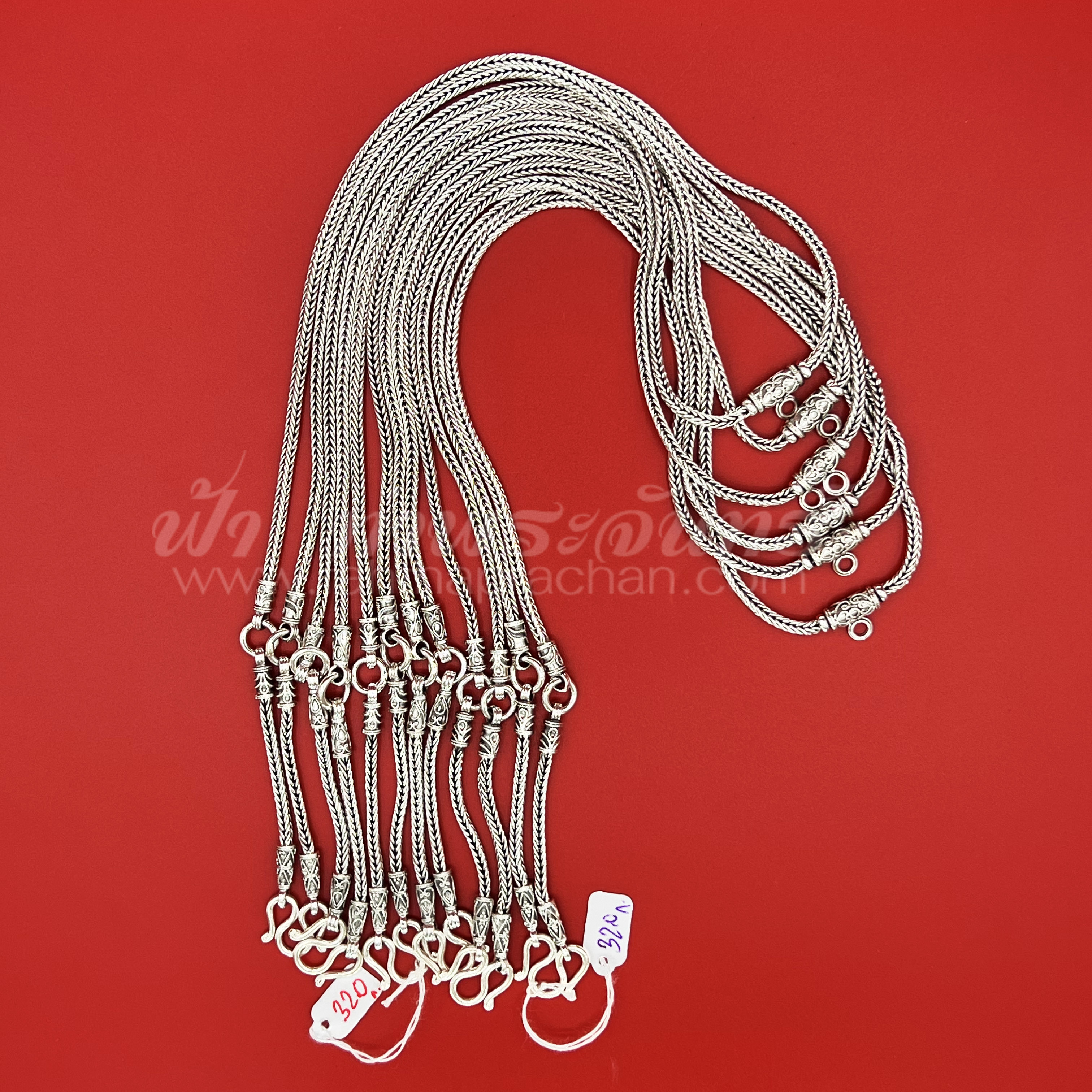 สร้อยคอเงินแท้ 92.5 ลายสี่เสา หัวจรวด รมดำ แบบสามห่วง มีห่วงหลัง