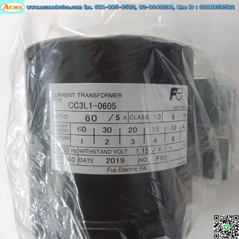 Current Transformer Fuji รุ่น CC3L1-0605, Ratio 60/5A, 5VA