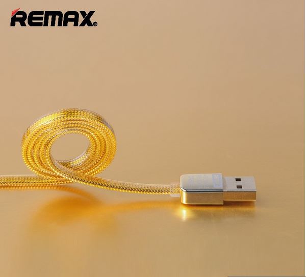 สายชาร์จ iPhone เคเบิลถักยาว100ซม. REMAX แท้ (สีทอง)