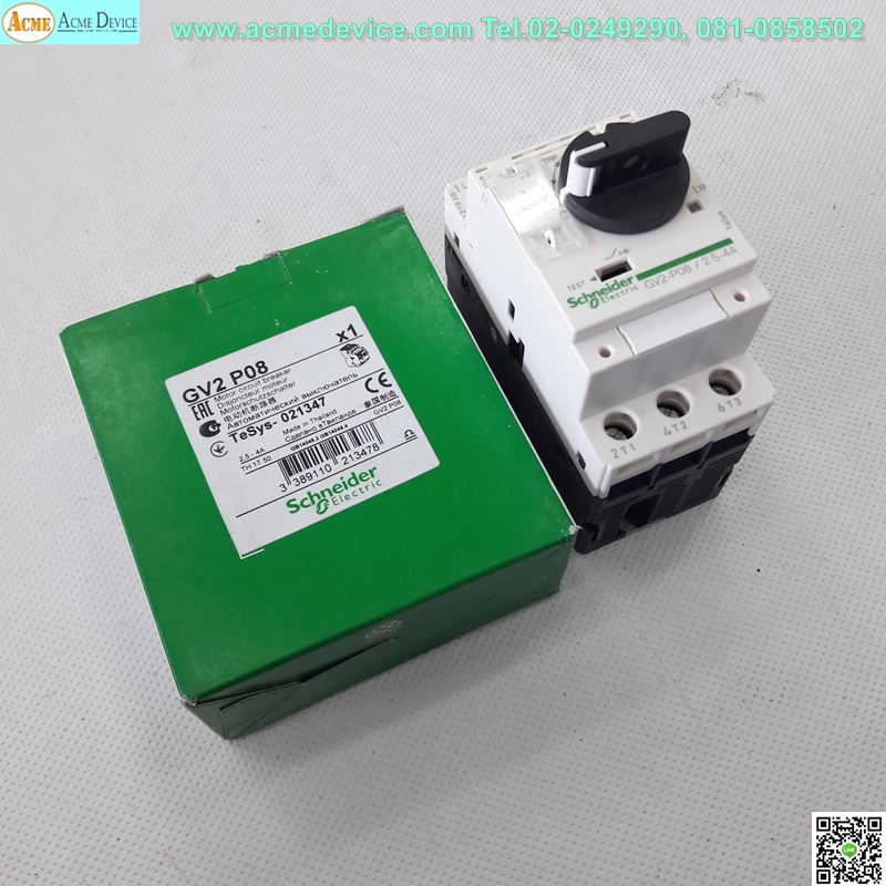 Motor Circuit Breaker Schneider รุ่น GV2-P08, Current Rating 2.5-4A, 690V, 6kV, 3Poles