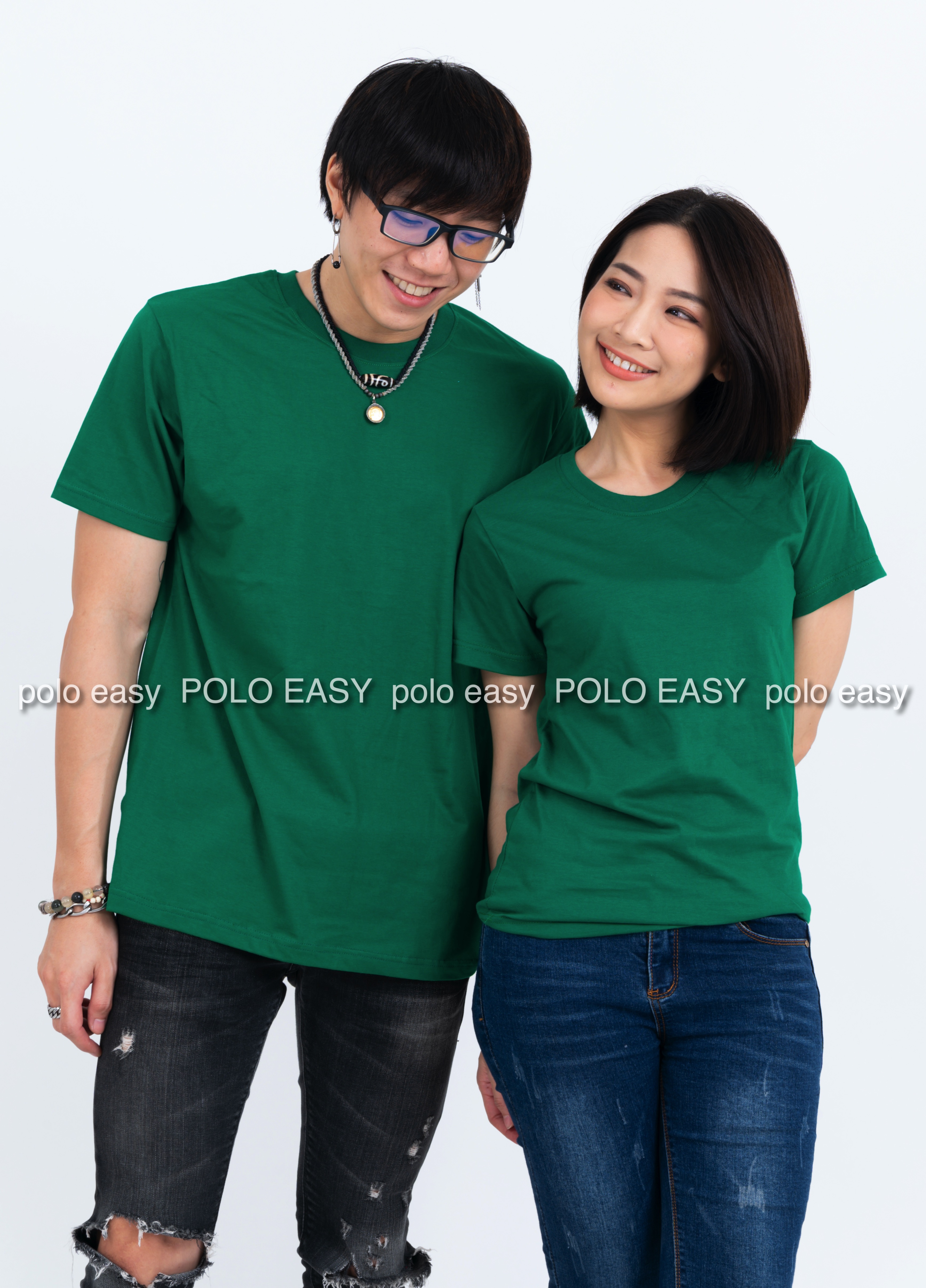 2XL เสื้อยืด สีเขียวใบไม้ คอกลม แขนสั้น Size 2XL