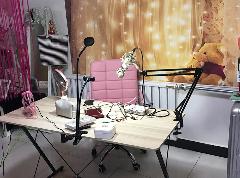 SmartPhone live set แท่นวางมือถือพร้อมไฟวงแหวนขนาดเล็กสำหรับไลฟ์สด (สีดำ)