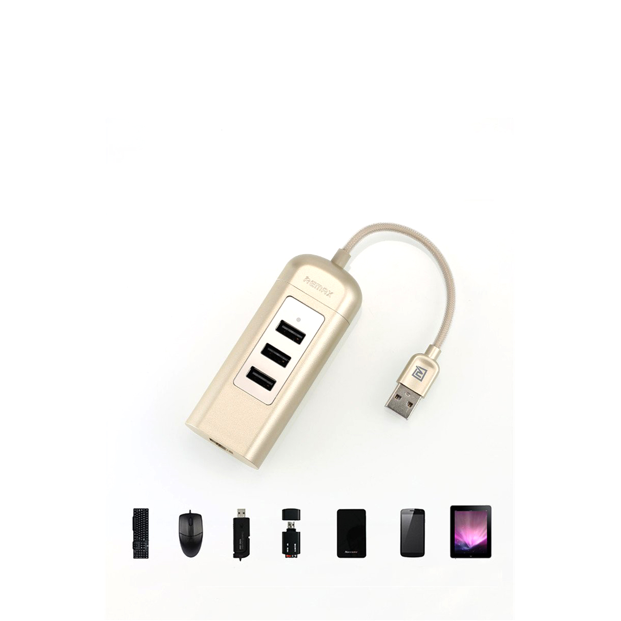 รางปลี๊กไฟ Remax HUB RU-U4 3USB 2.0 สีเงิน