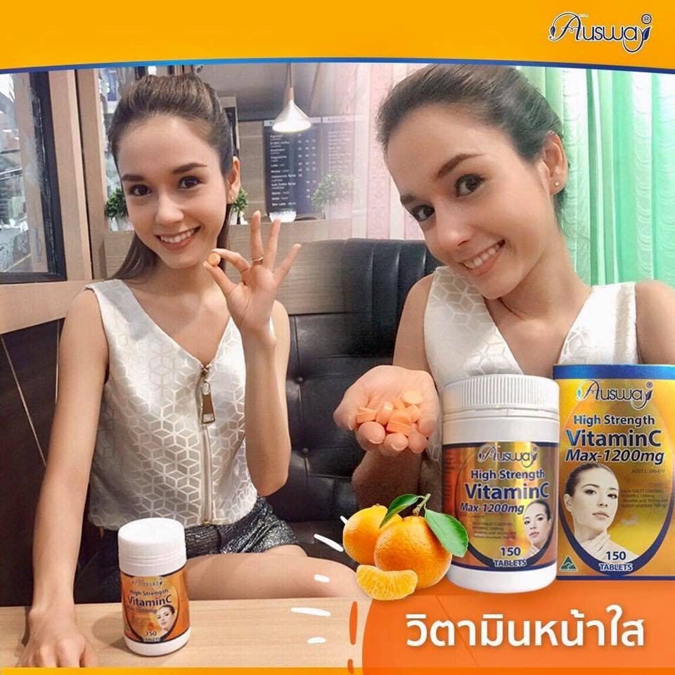Ausway Super Strength Vit C Max 1200 mg วิตามินซีเพื่อผิวกระจ่างใส สูตรพรีเมี่ยมที่สุด โดสสูงที่สุด ดูดซึมทันที อร่อยมาก อม เคี้ยว กลืนได้ตามอัธยาศัย!