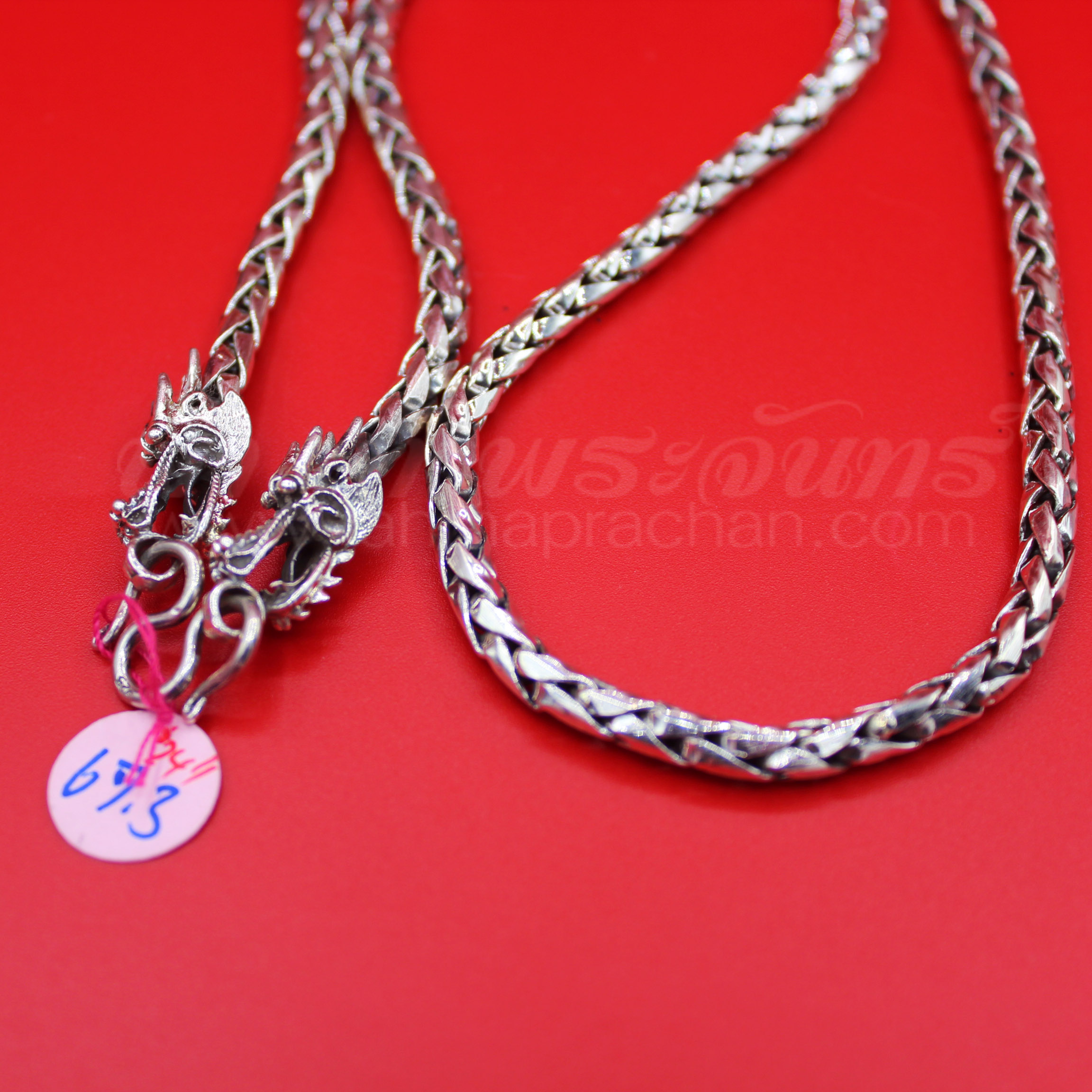 สร้อยคอเงินแท้ 92.5 ลายเปียกลม หัวมังกร รมดำ