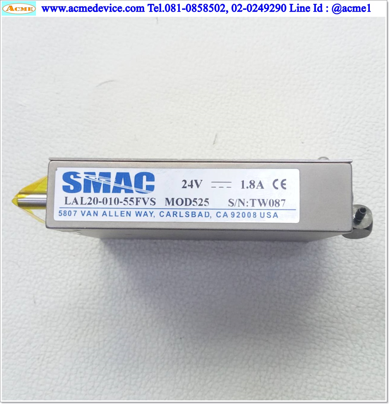 Linear Actuator SMAC รุ่น LAL20-010-55FVS, MOD525, 24V, 1.8A, Stroke 10 mm.