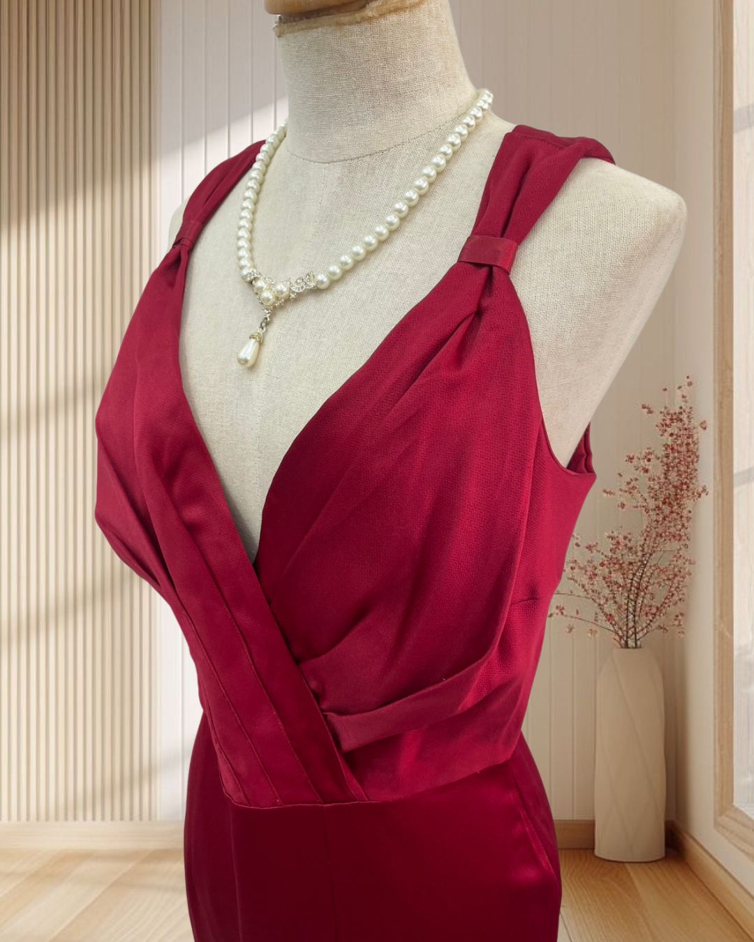 (PRE-LOVED) ชุดราตรียาวคอวีแขนกุด S