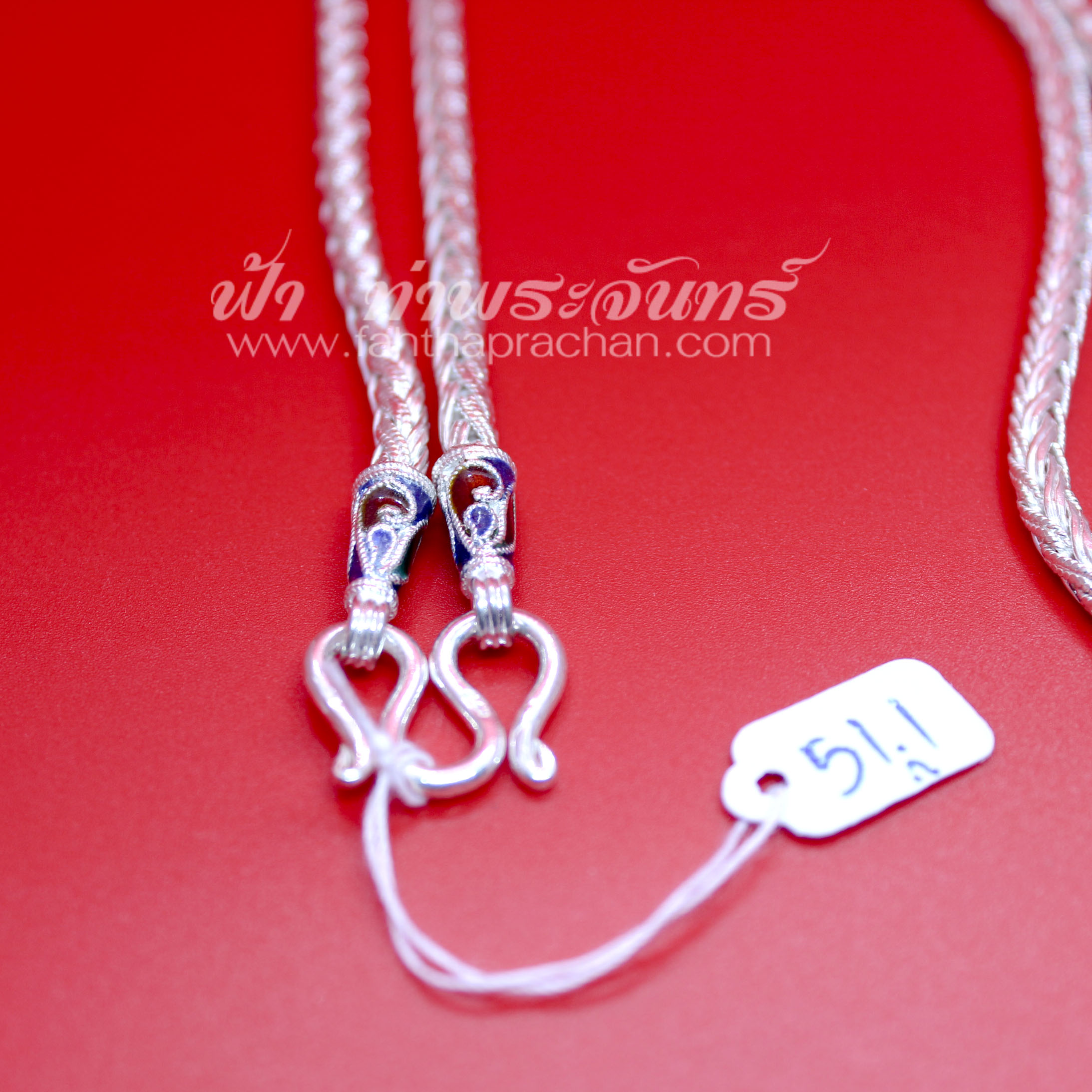 สร้อยคอเงินแท้ 92.5 ลายเปีย หัวจรวด ลงยา