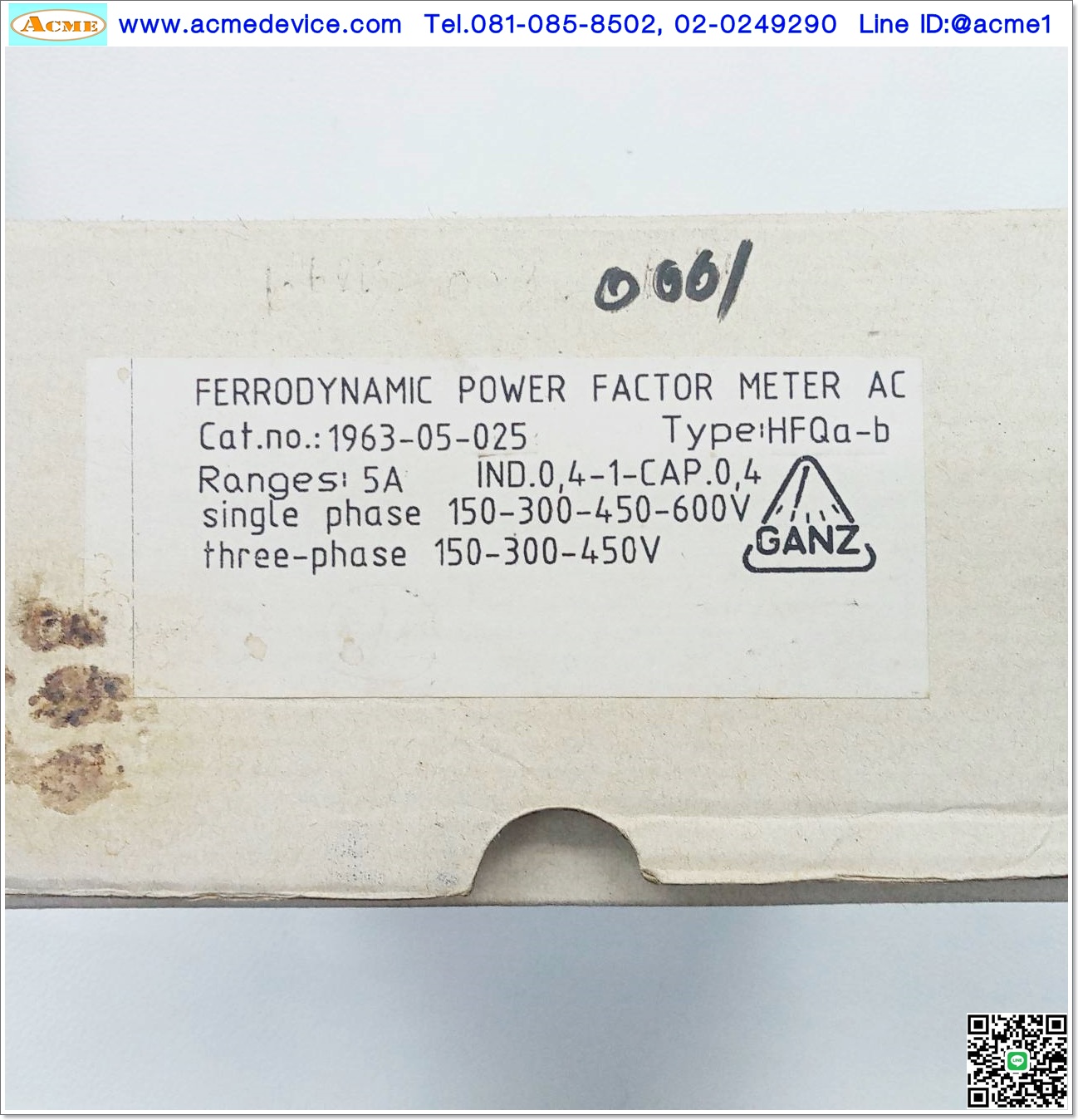 FERRODYNAMIC POWER FACTOR METERS GANZ รุ่น HFQa-b, 0-5Aac, 1-3 Phase