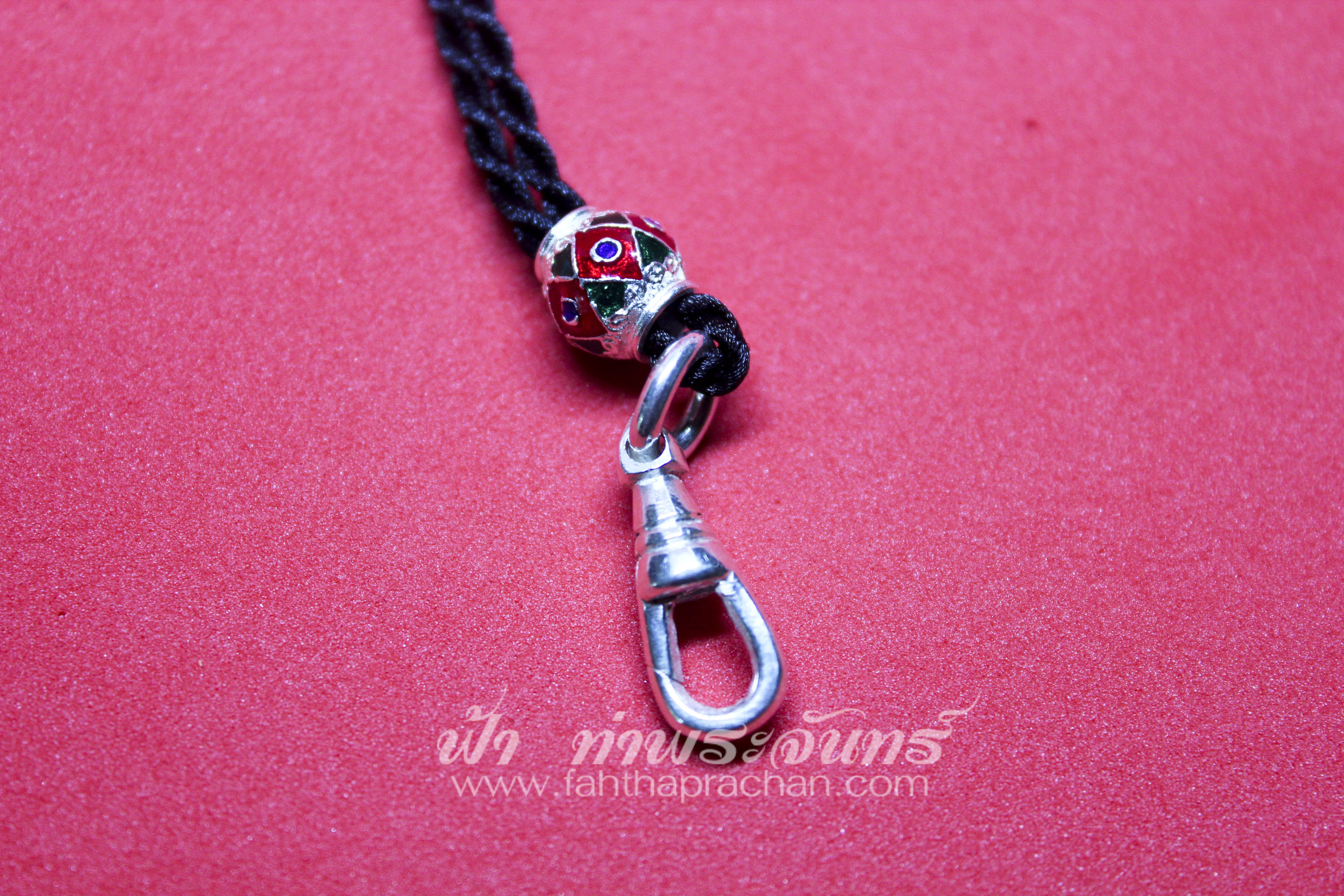 สร้อยไหมญี่ปุ่น สปริงก้ามปูเงิน คั่นเม็ดประคำลงยา