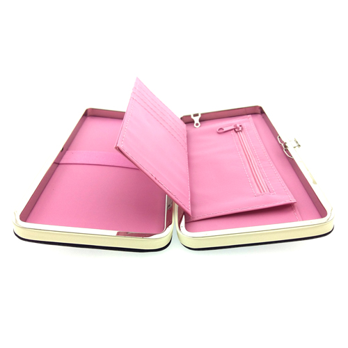 กระเป๋าใส่มือถือ/สตางค์/นามบัตร ขนาด L (สีน้ำตาลอ่อน ด้านในสีชมพู)