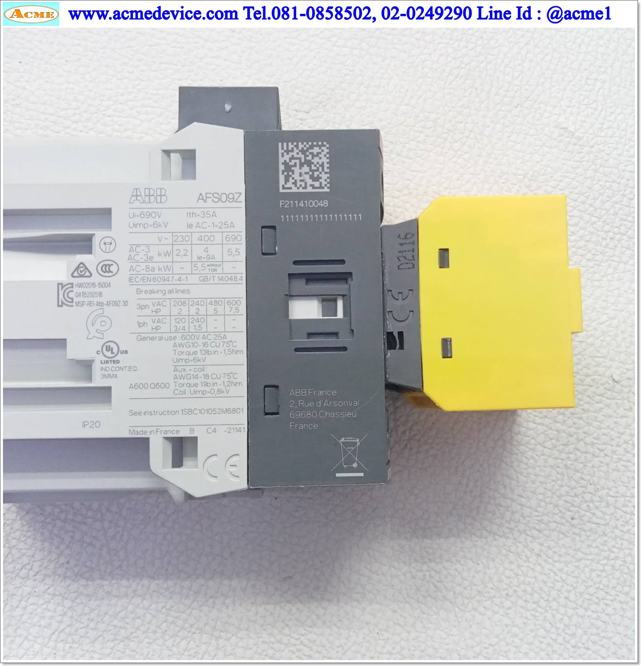 Magnetic Contactor ABB รุ่น AFS09Z-30-22-30, 24Vdc, 25A, 3Pole (คอนเเทคเสริมล็อคกาว)