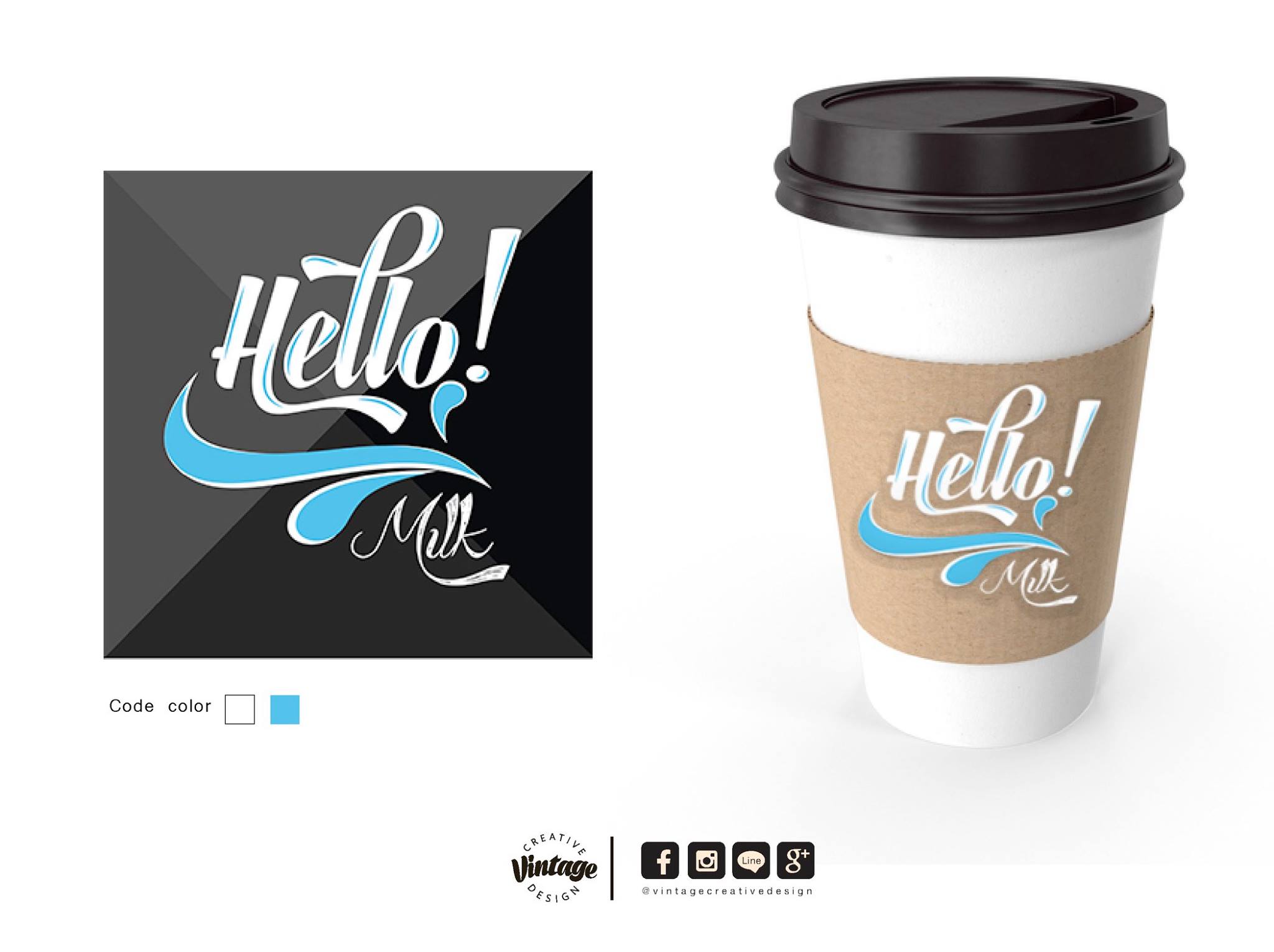 ออกแบบโลโก้ ร้านHello milk ร้านนมสด ชา กาแฟ เบเกอรี่