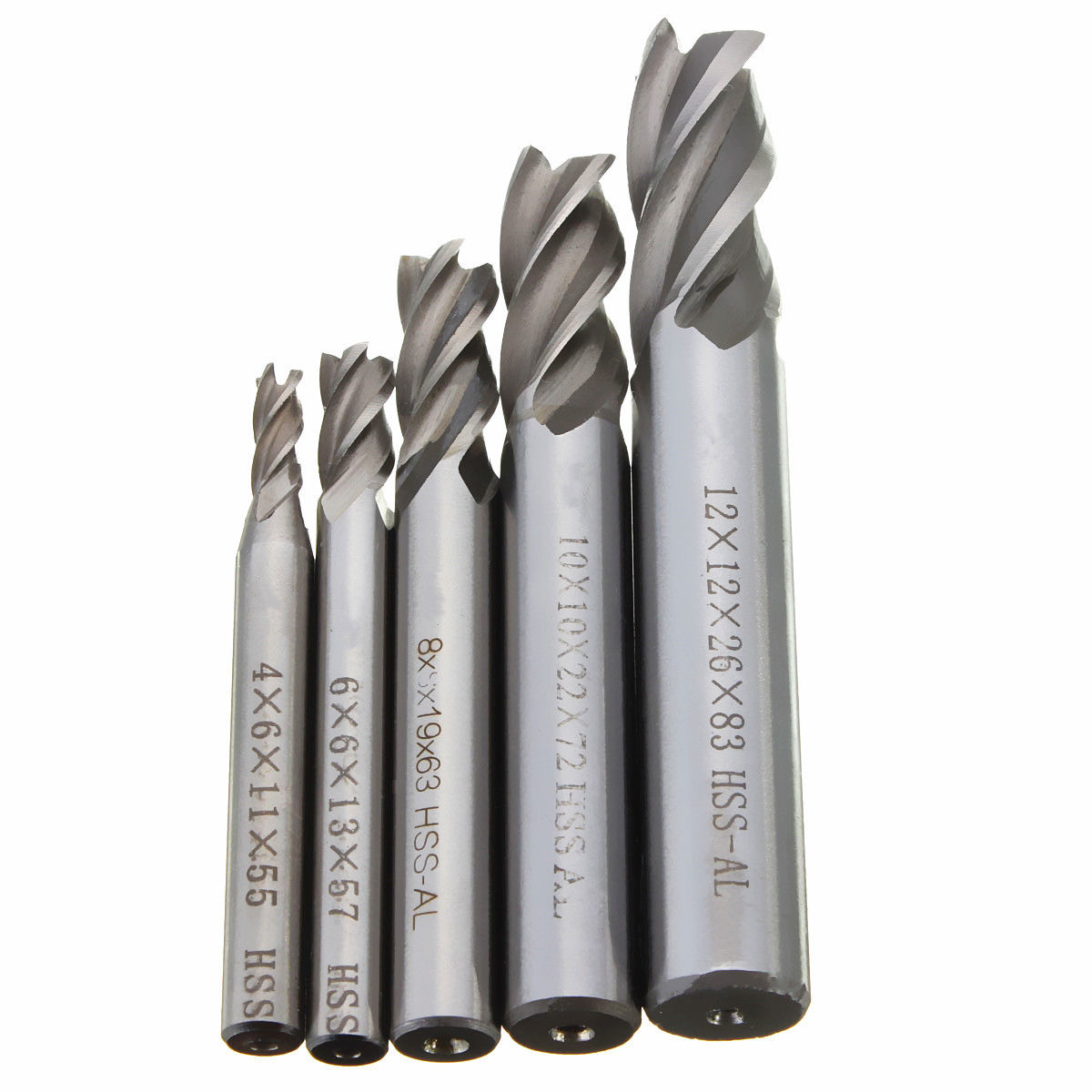 5Pcs HSS CNC Straight Shank 4 Flute End Mill Cutter Drill Bit Tool 4/6/8/10/12mm