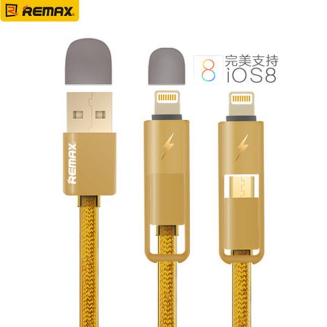 สายเคเบิ้ล 2in1 High-Speed REMAX แท้ สีทองสายถัก (1เมตร)