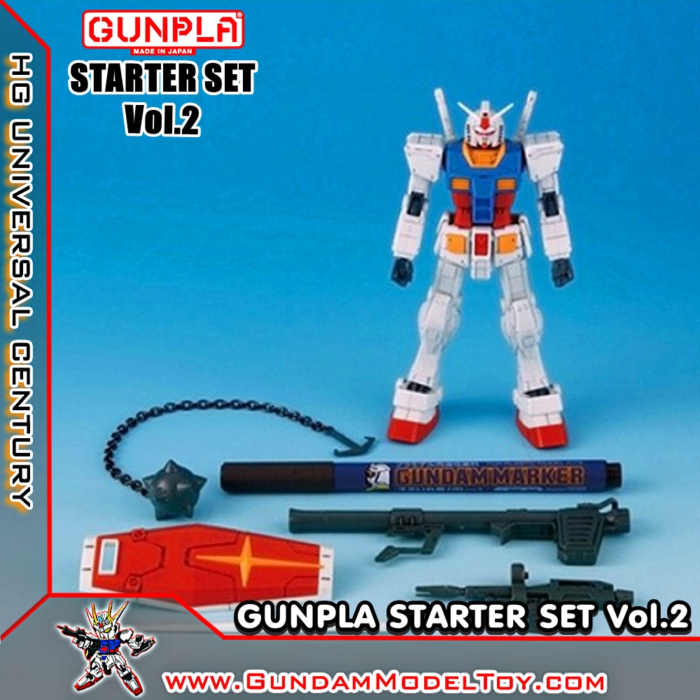 BANDAI HG GUNPLA STARTER SET VOL.2 แถมฟรี กันดั้ม มาร์คเกอร์ หัวแหลมสีเทา GM02 โมเดล กันดั้ม กันพลา PS TOYLAND HGUC