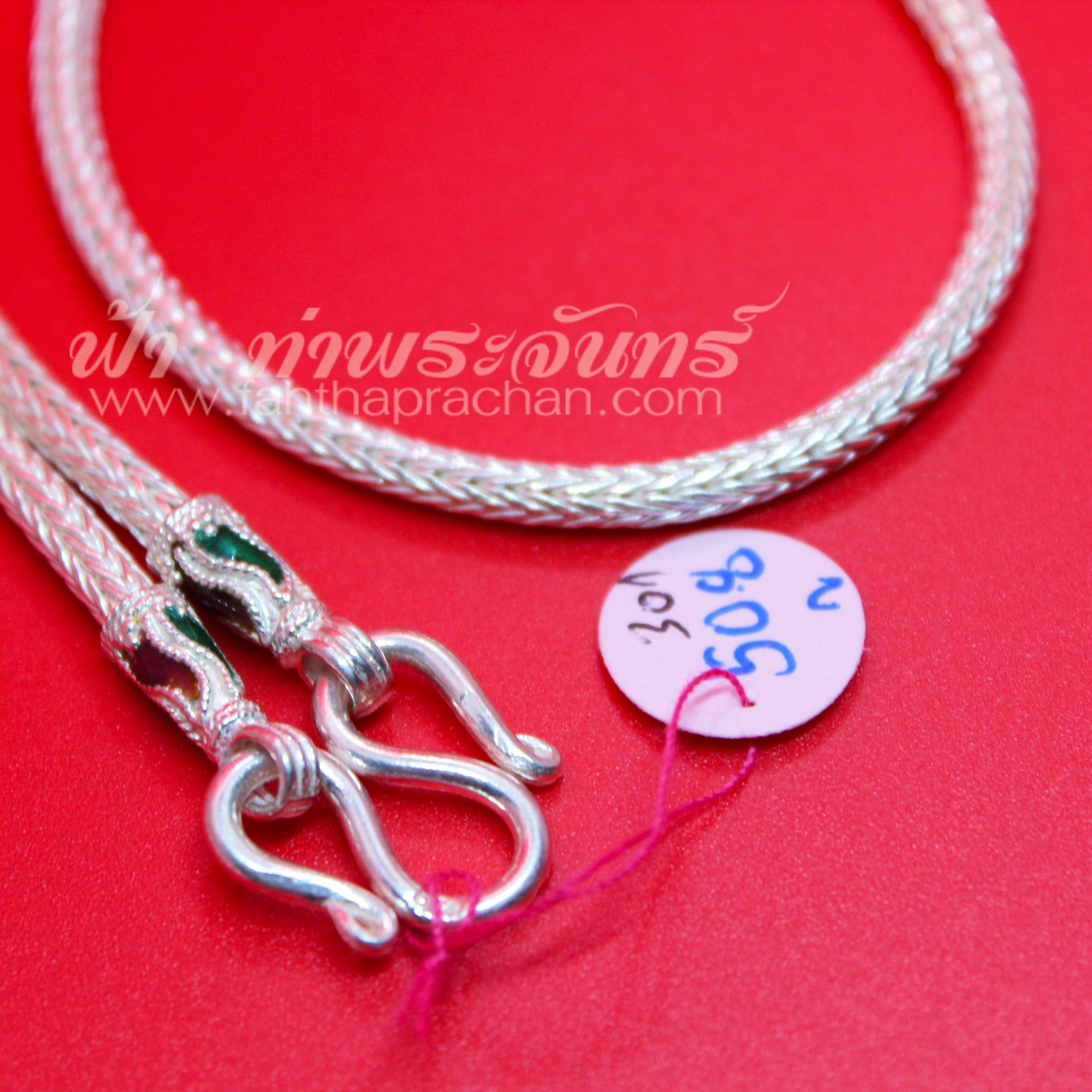 สร้อยคอเงินแท้ 92.5 ลายหกเสา หัวจรวด ลงยาแบบ 5 ห่วง